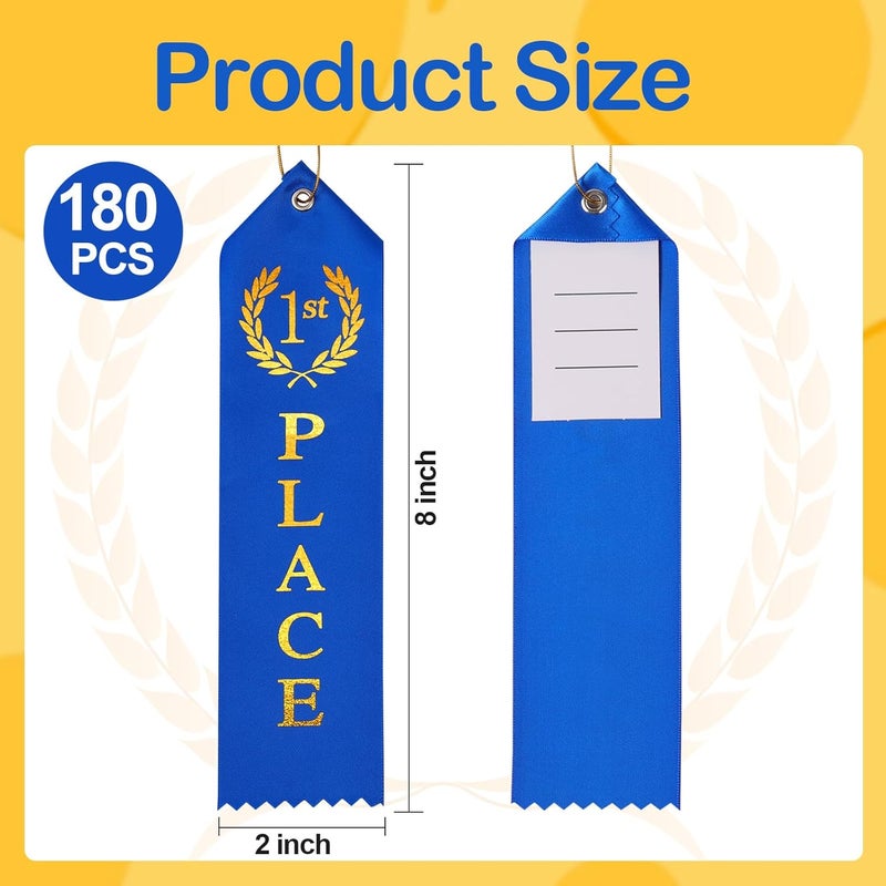 Berenlu 180PCS Award Ribbons, Medal Ribbons for 1st, 2nd, 3rd Place, Event Card & Rope Included, Perfect for Competitions, Sports Events, School Challenges, Vibrant Blue, Red, and White - Image 2
